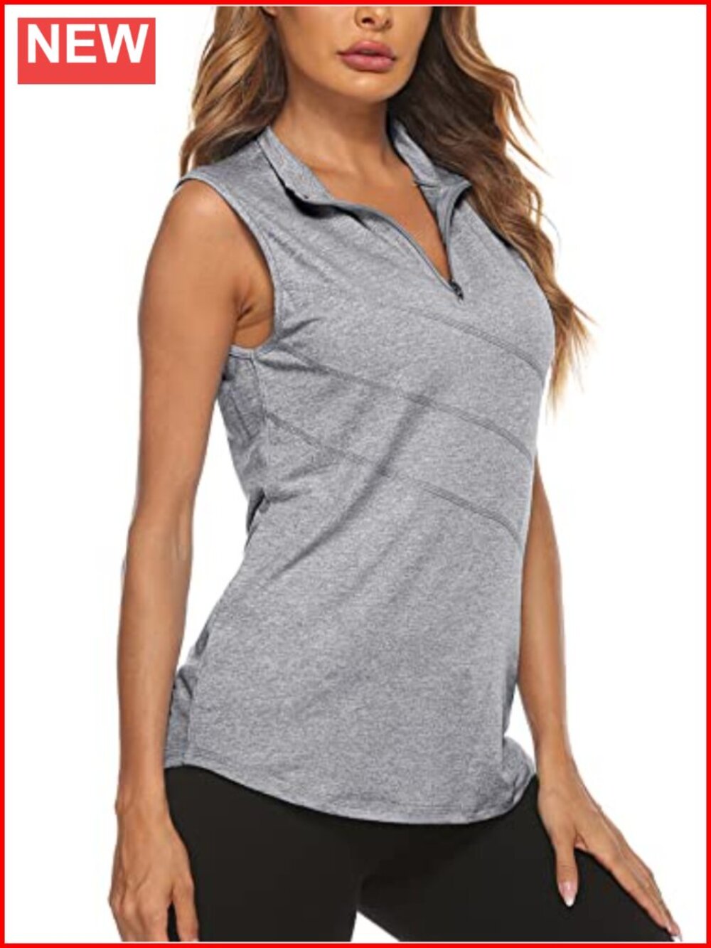 Sleeveless Golf Tennis Polo Shirt Zip Up Dry Fit Workout Tank Top Athletic